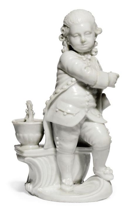 AN ITALIAN WHITE PORCELAIN FIGURE OF A GARDENER
