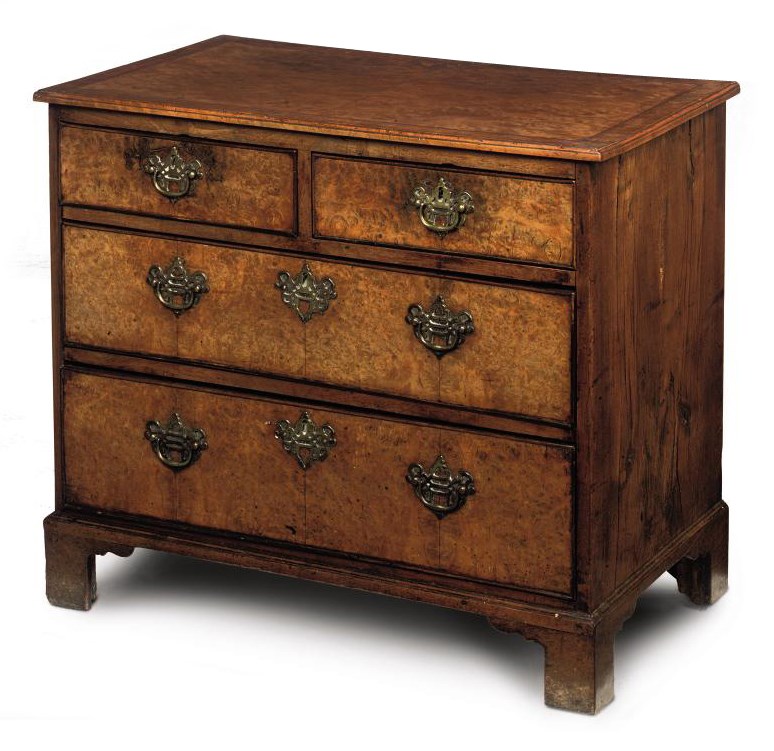 A GEORGE II BURR WALNUT AND WALNUT CHEST