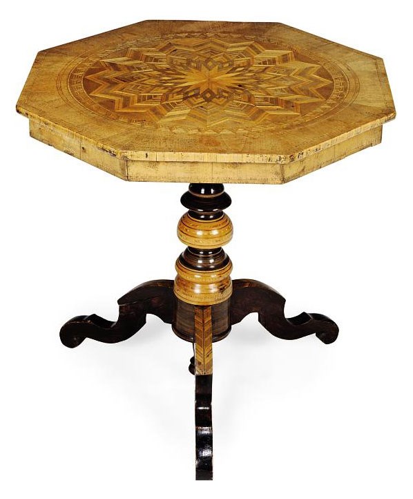 AN ITALIAN WALNUT AND PARQUETRY TRIPOD TABLE