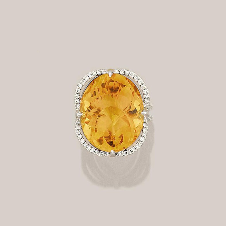A citrine and diamond ring