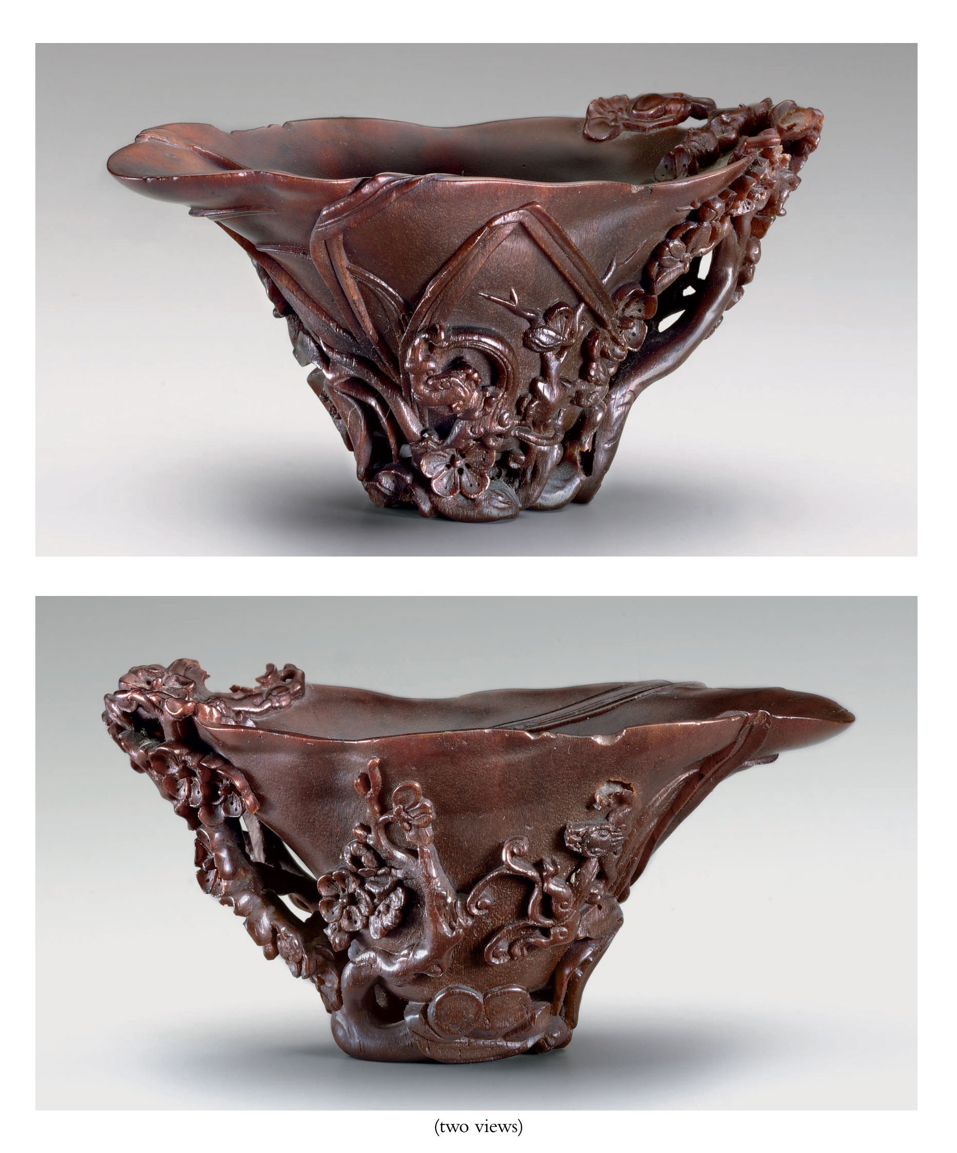 AN UNUSUAL RHINOCEROS HORN LIBATION CUP