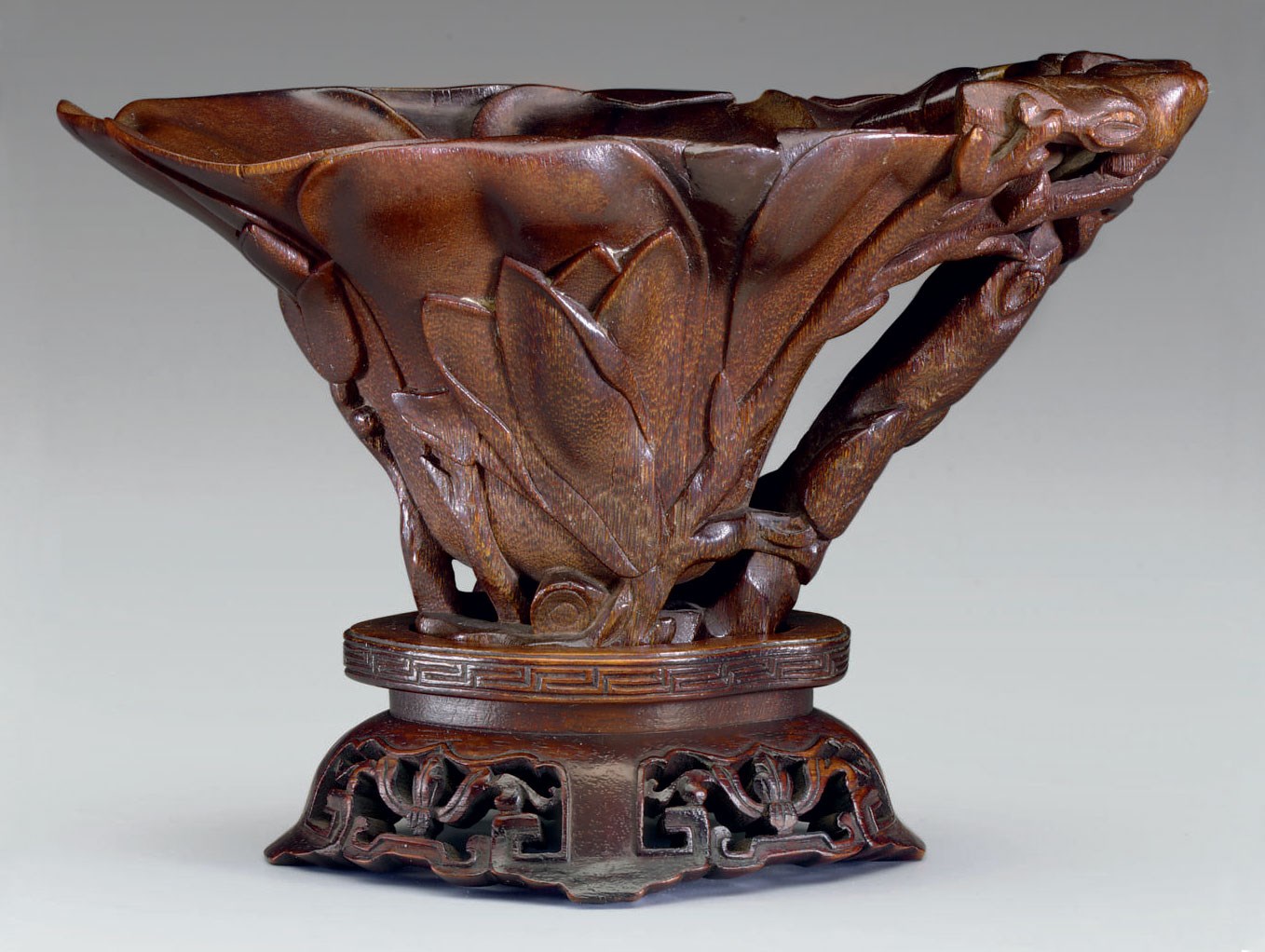 A RHINOCEROS HORN MAGNOLIA-FORM CUP