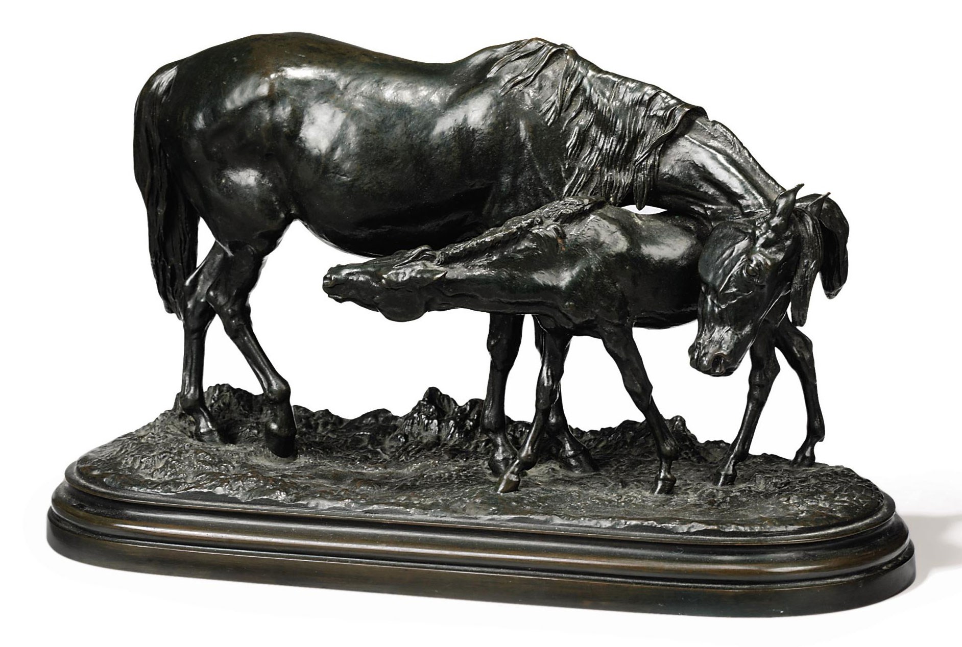 A FRENCH BRONZE EQUESTRIAN GROUP ENTITLED 'JUMENT ET SON POULAIN'