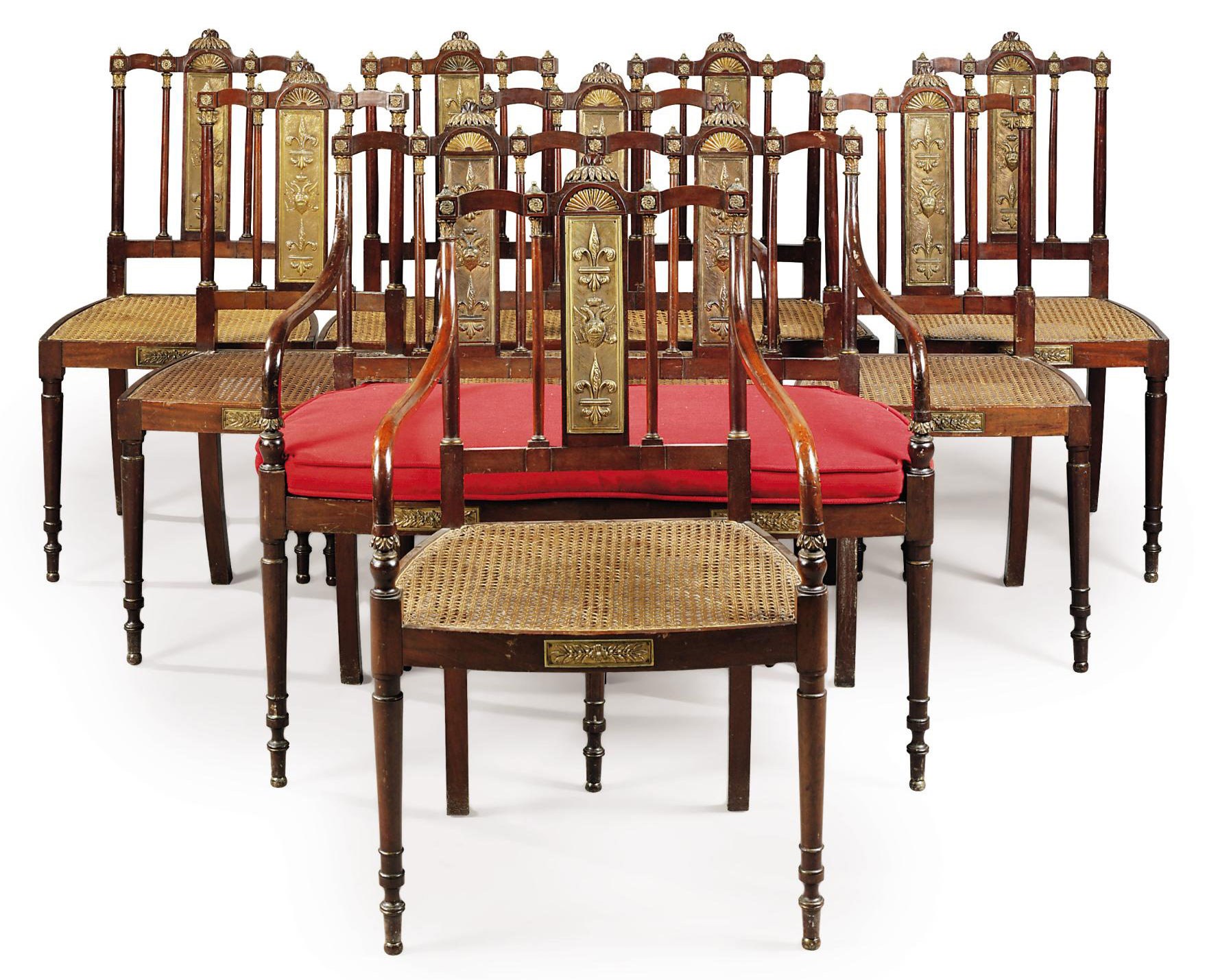 A RUSSIAN PARCEL-GILT AND GILT-METAL-MOUNTED MAHOGANY SUITE OF SEAT FURNITURE