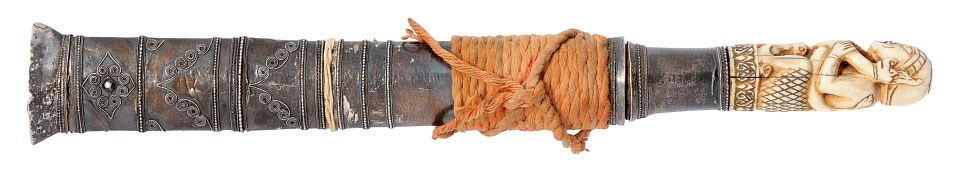 A BURMESE SILVER-MOUNTED DHA