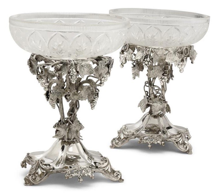 A PAIR OF VICTORIAN ELECTROPLATED COMPORT STANDS