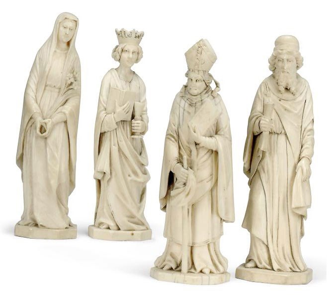 FOUR DIEPPE IVORY FIGURES OF SAINTS