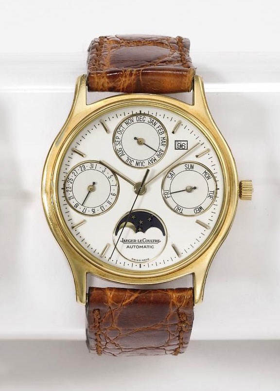 Jaeger-LeCoultre. An 18K gold automatic perpetual calendar wristwatch with centre seconds, moon phases and year display