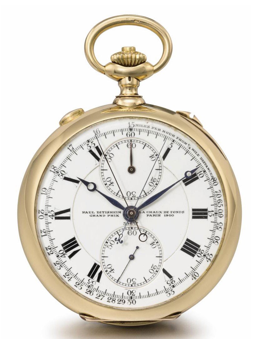 Paul Ditisheim. A fine 18K gold openface keyless lever split seconds chronograph watch with Guillaume balance