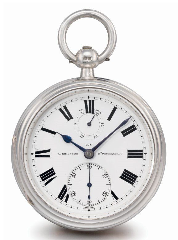 Victor Kullberg, made for A. Ericsson. A large silver openface keywound pocket chronometer with power reserve