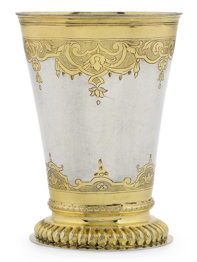A GERMAN PARCEL-GILT SILVER BEAKER