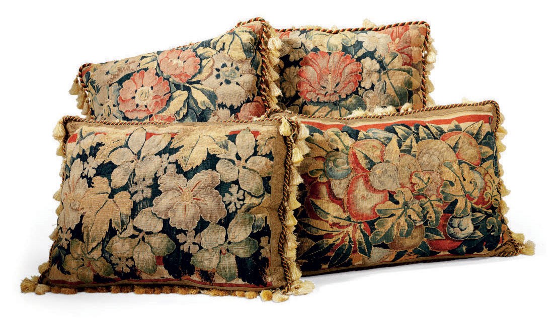 A GROUP OF FOUR BRUSSELS TAPESTRY PILLOWS