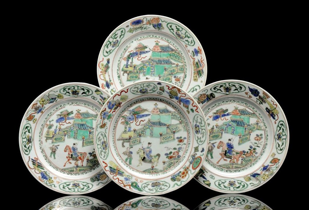 FOUR FAMILLE VERTE DISHES