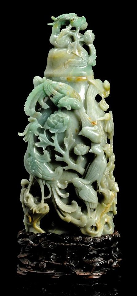 A JADEITE 'PHOENIX' VASE AND COVER