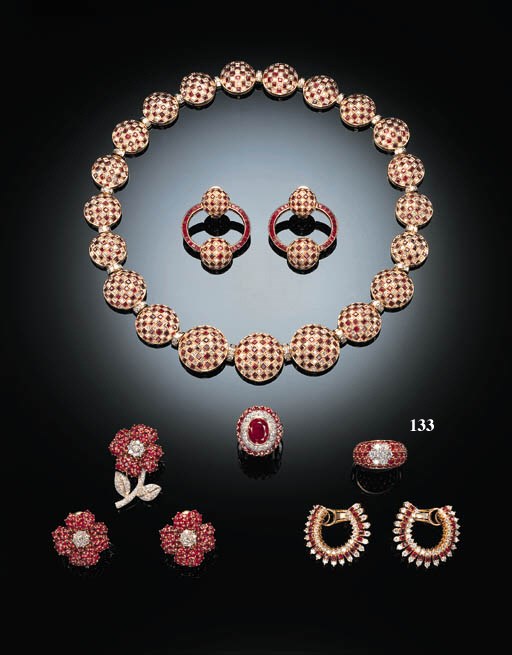 A RUBY AND DIAMOND COCKTAIL RING