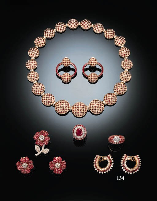 A PAIR OF RUBY AND DIAMOND EARCLIPS