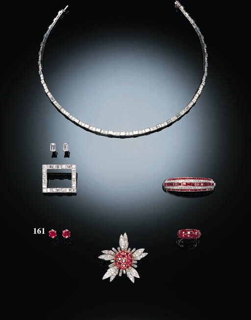 A PAIR OF CUSHION-SHAPED RUBY EARSTUDS