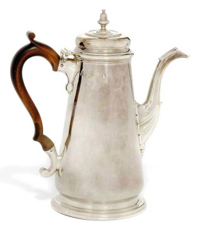 A GEORGE II SILVER COFFEE POT