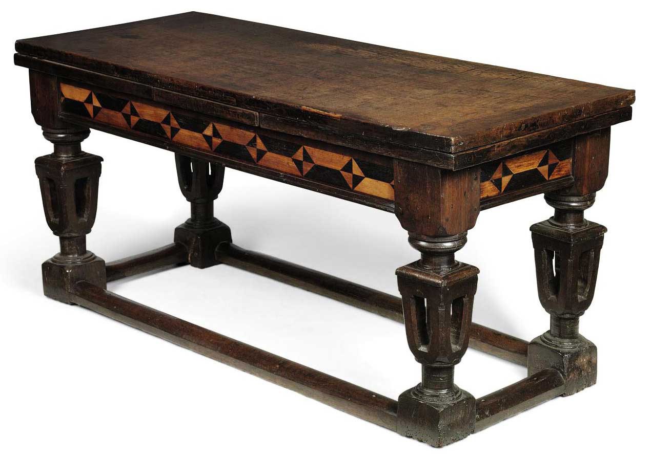 A CHARLES I OAK AND MARQUETRY DRAW-LEAF TABLE