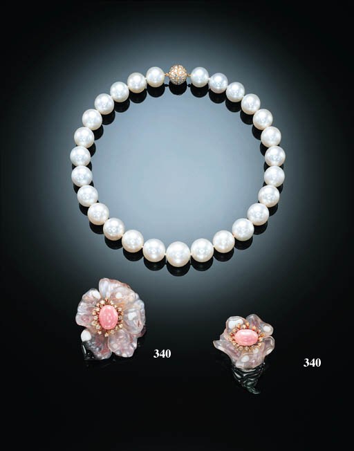 A PAIR OF ELEGANT CONCH PEARL AND GEM-SET EARCLIPS, BY JAR