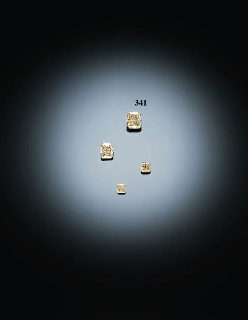 AN UNMOUNTED MODIFIED RECTANGULAR-CUT YELLOW DIAMOND