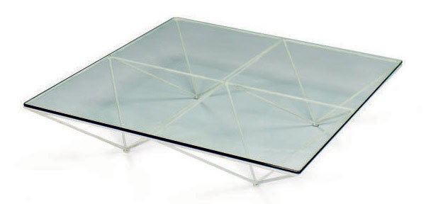 A WHITE ENAMELED-METAL AND GLASS 'ALANDA' LOW TABLE,