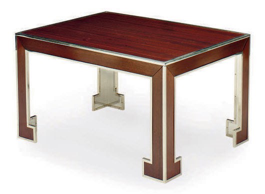 A MACASSAR EBONY AND CHROMED-METAL LOW TABLE,