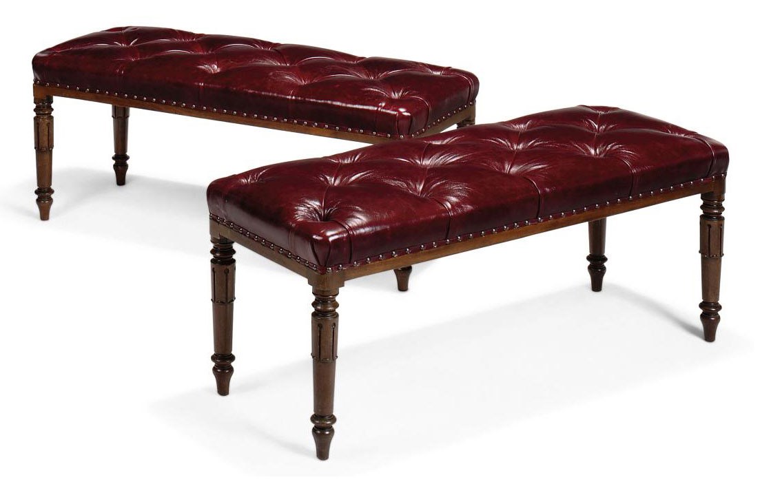 A PAIR OF MAHOGANY LONG STOOLS