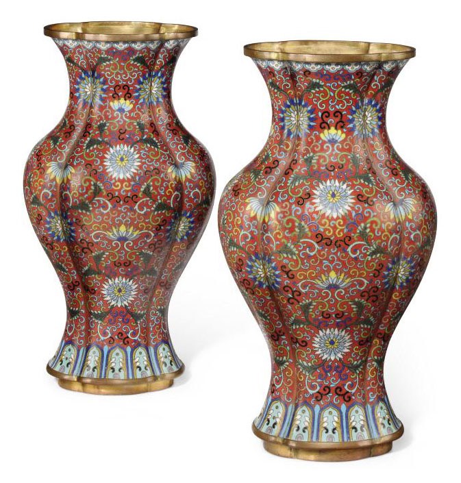 A PAIR OF CHINESE CLOISONNÉ ENAMEL VASES