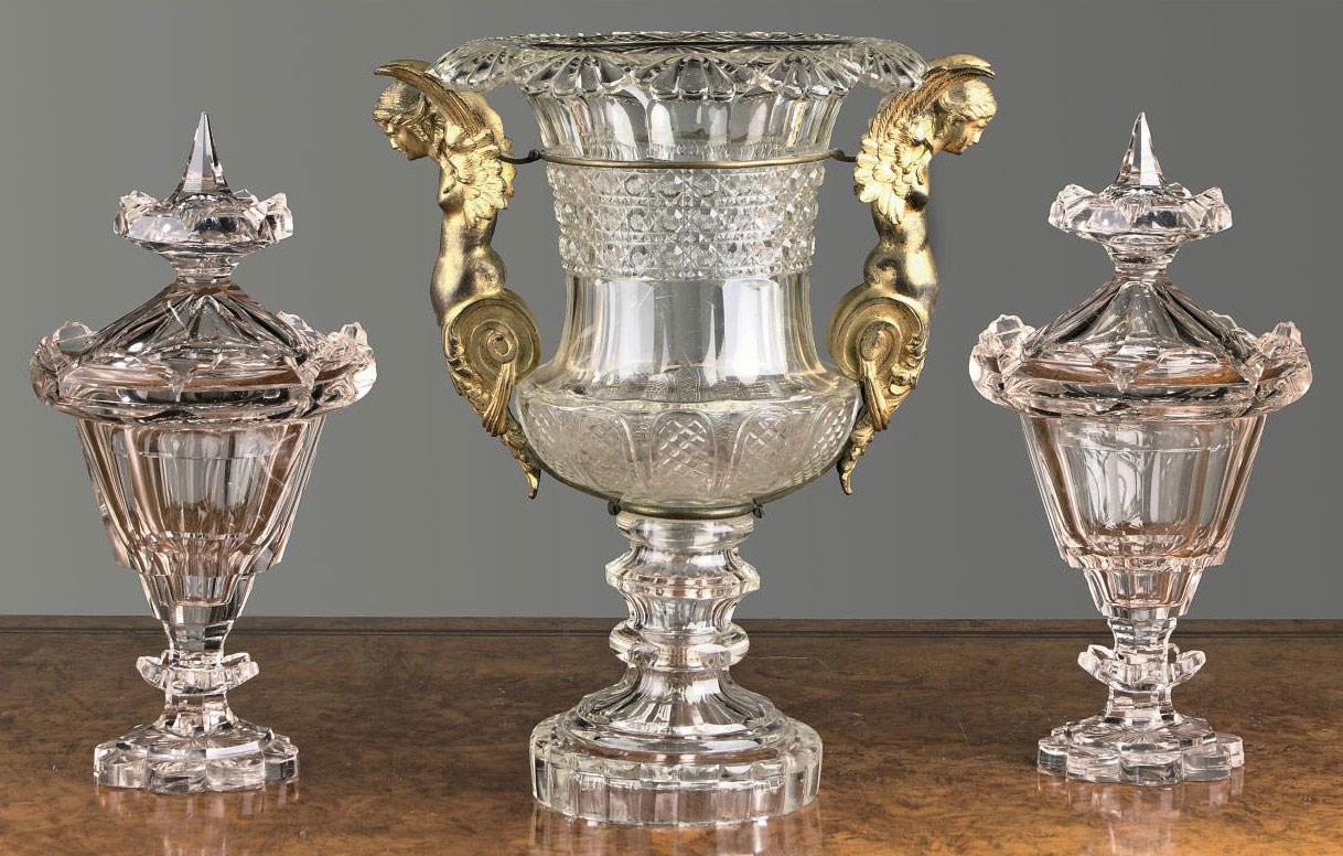 A NORTH EUROPEAN ORMOLU-MOUNTED CUT-GLASS TAZZA