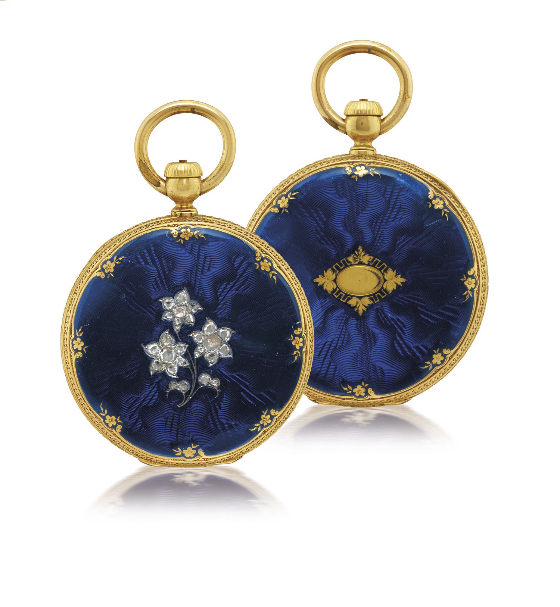 PATEK PHILIPPE

YELLOW GOLD, DIAMOND AND ENAMEL HUNTER CASE KEYLESS LEVER PENDANT WATCH
