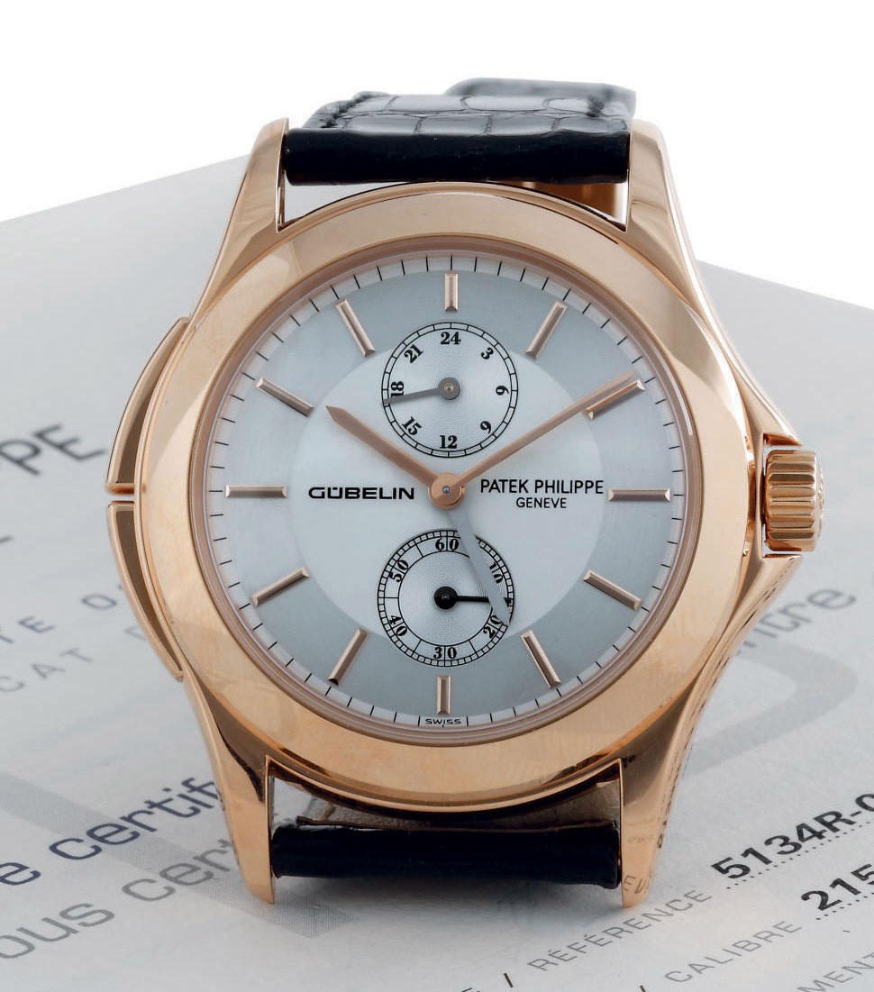 PATEK PHILIPPE. A FINE LIMITED EDITION 18K PINK GOLD DUAL TIME WRISTWATCH WITH 24 HOURS AND ORIGINAL CERTIFICATE