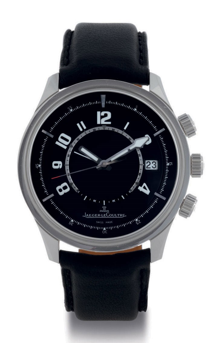 JAEGER-LECOULTRE. A LIMITED EDITION STAINLESS STEEL AUTOMATIC WRISTWATCH WITH ALARM AND DATE