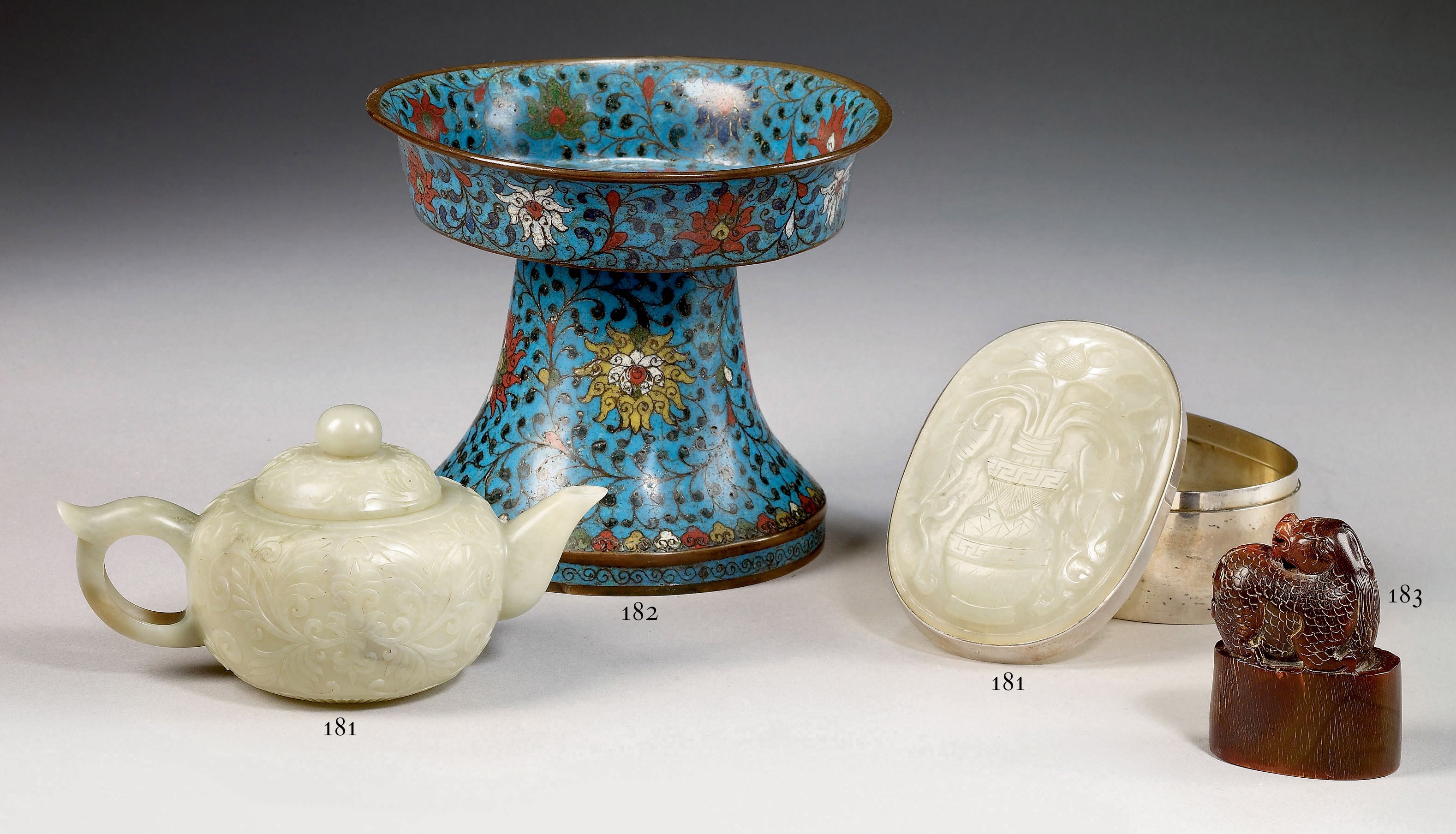 COUPE A PIED EN BRONZE ET EMAUX CLOISONNES