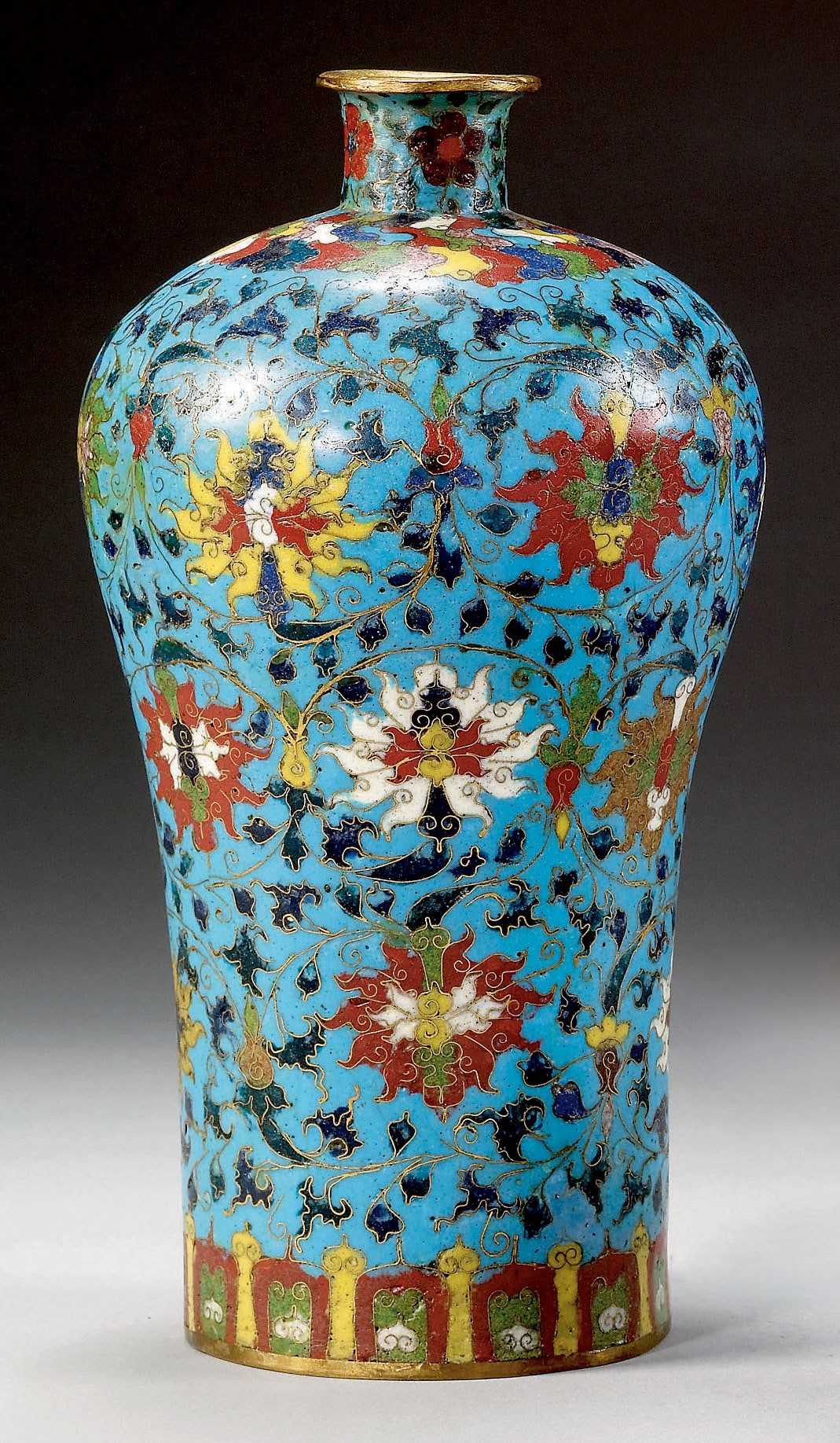 VASE EN BRONZE ET EMAUX CLOISONNES, MEIPING