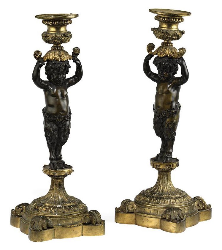 A PAIR OF WILLIAM IV GILT-BRONZE CANDLESTICKS
