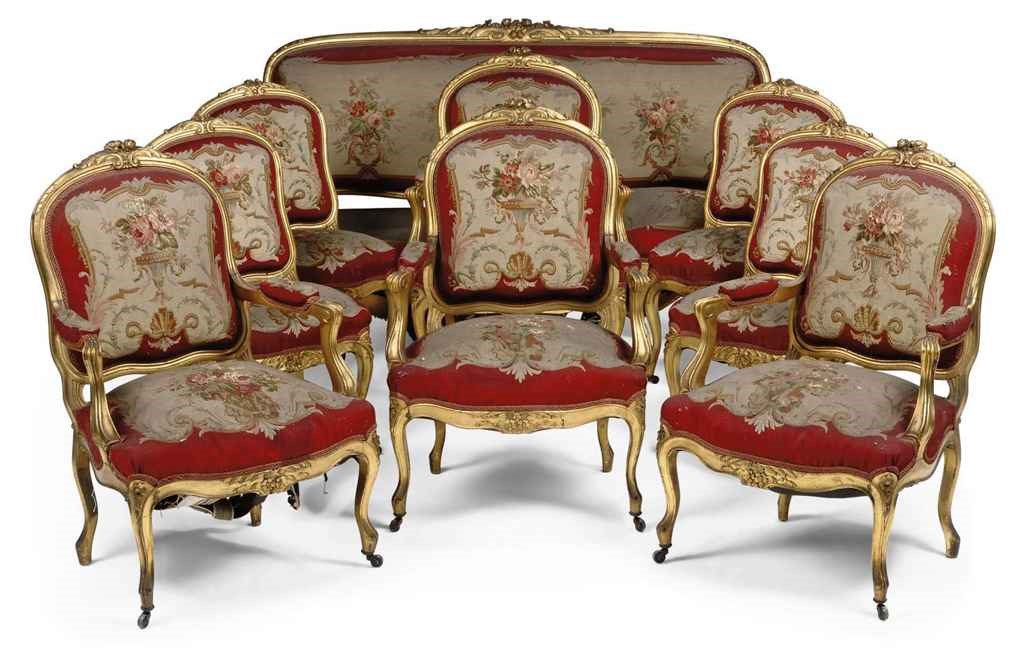 A FRENCH GILTWOOD AND AUBUSSON SALON SUITE
