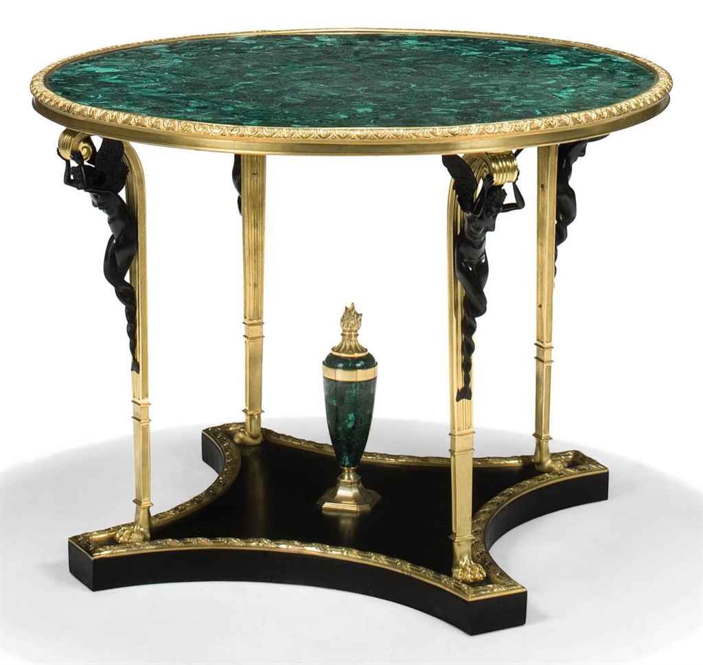 A GILT-BRONZE AND MALACHITE CENTRE TABLE