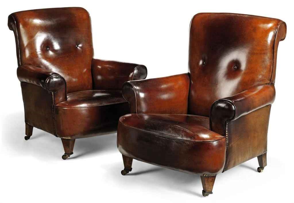 A PAIR OF EDWARDIAN LEATHER CLUB CHAIRS