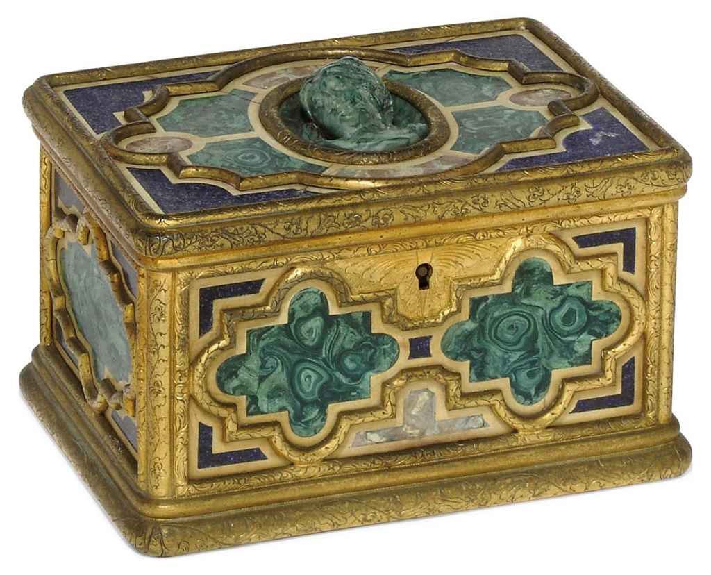 AN ITALIAN GILT-BRONZE AND SCAGLIOLA CASKET