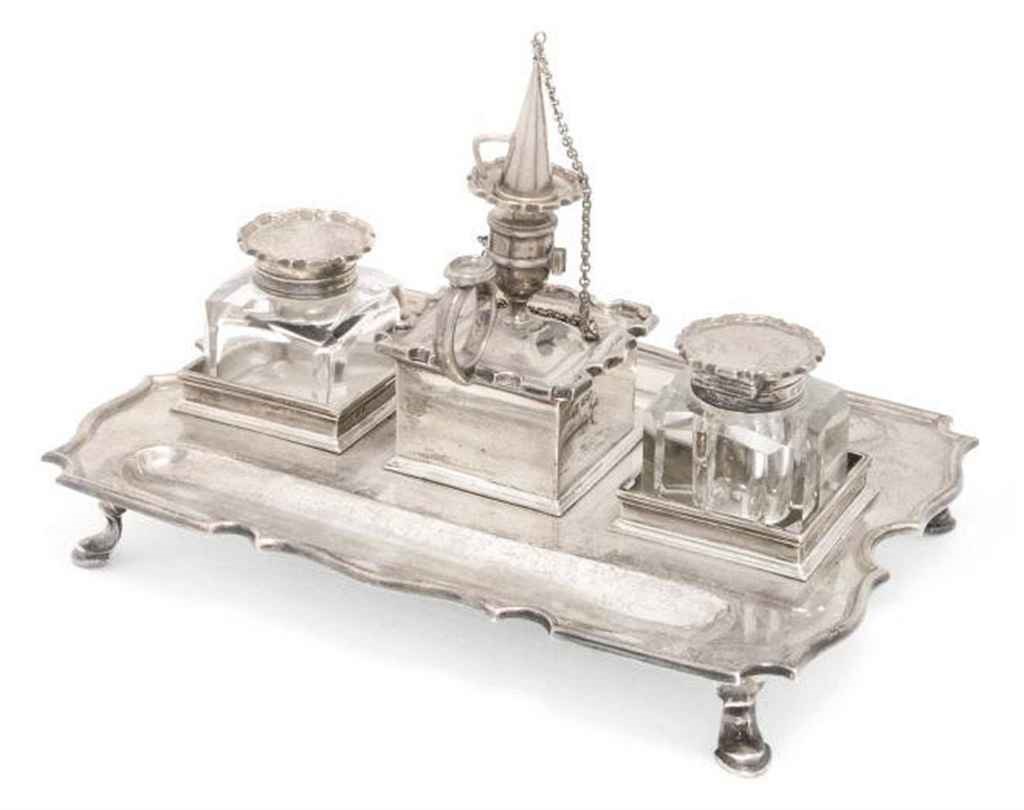 A SILVER INKSTAND