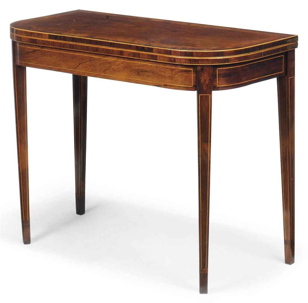 A REGENCY ROSEWOOD AND BURR-YEW CROSSBANDED GAMES TABLE