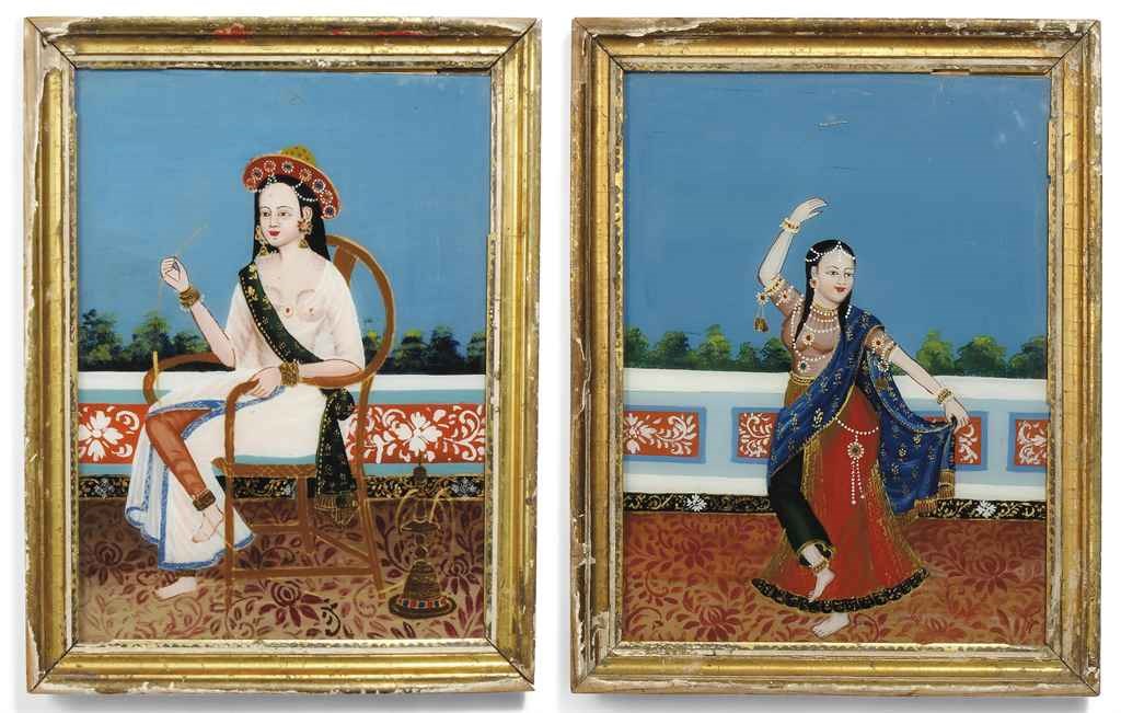 THREE INDIAN REVERSE-GLASS PAINTINGS