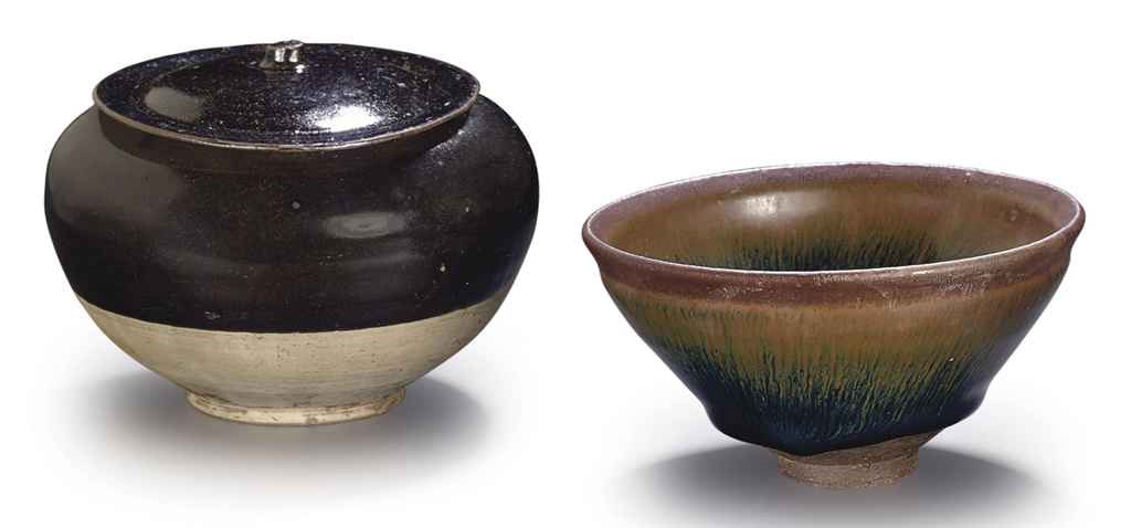 A BROWN-GLAZED JAR AND COVER
