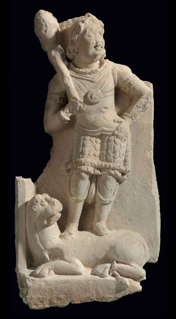A stucco figure of a Lokapala