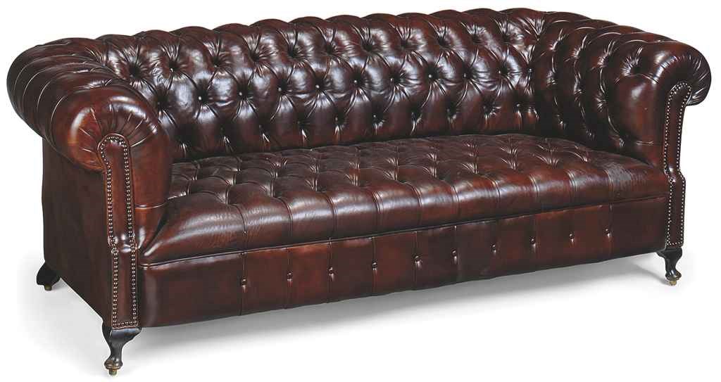 A LEATHER UPHOLSTERED CHESTERFIELD SOFA