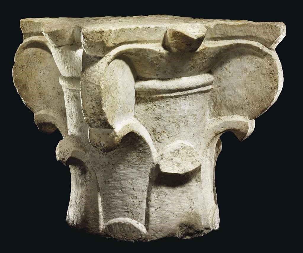 A CARVED UMAYYAD WHITE MARBLE CAPITAL