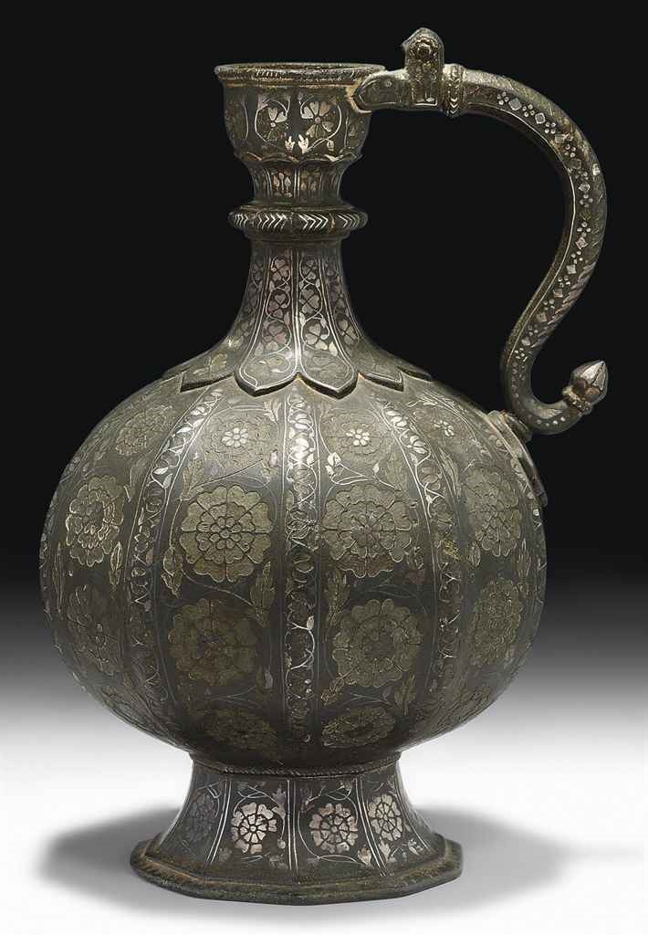 A SILVER INLAID BIDRI EWER