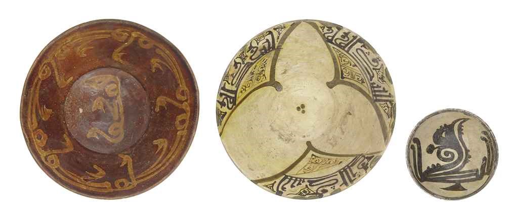 THREE NISHAPUR POTTERY BOWLS