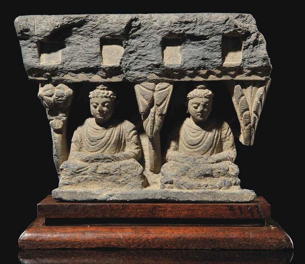 A GREY SCHIST FRIEZE WITH SEATED BUDDHAS